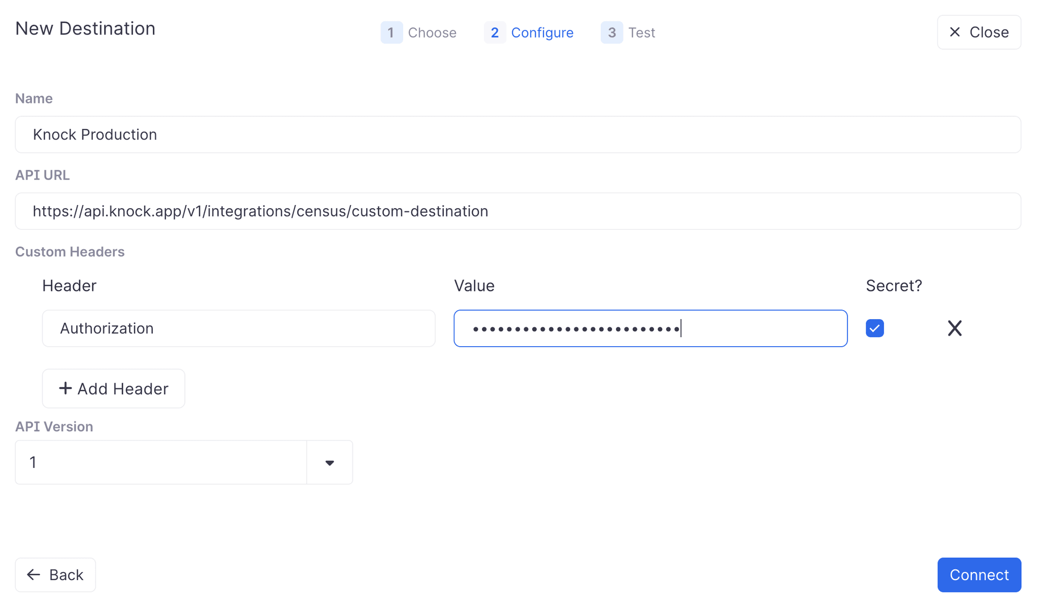 Configure the destination